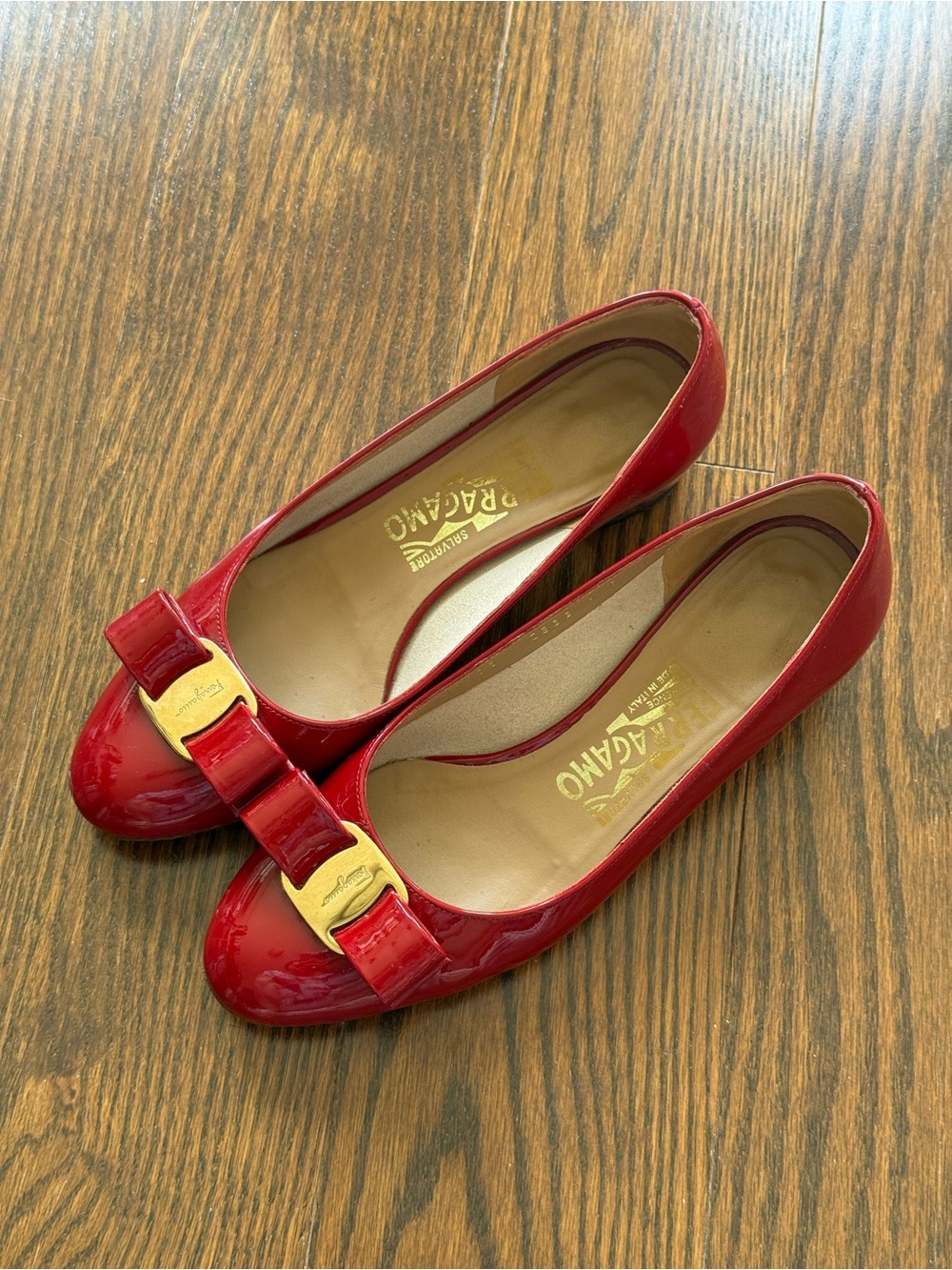 Salvatore Ferragamo Red Patent Vara Pump